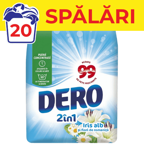 Detergent de rufe pudră Dero Iris alb 1.5kg 20 spalari