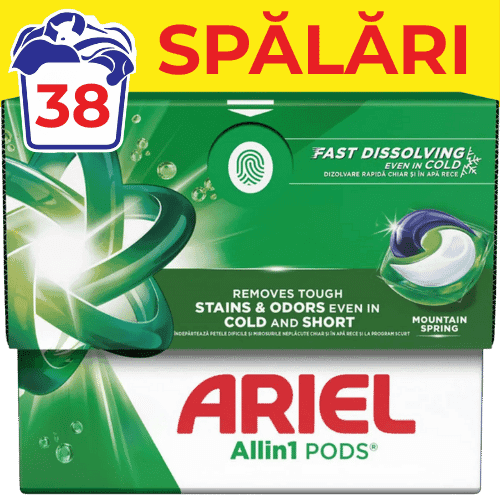 Detergent rufe capsule ARIEL All In One PODS Mountain Spring 38 spalari