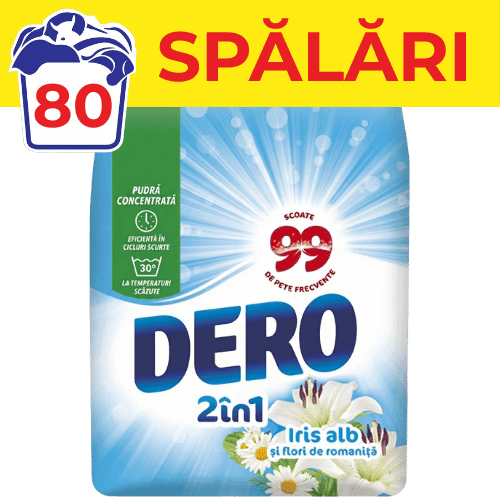 Detergent de rufe pudră Dero Iris alb 6kg 80 spalari