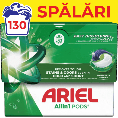 Detergent rufe capsule ARIEL All In One PODS Mountain Spring 130 spalari