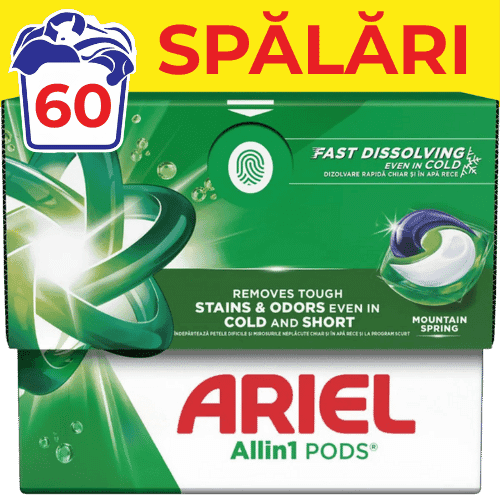 Detergent rufe capsule ARIEL All In One PODS Mountain Spring 60 spalari